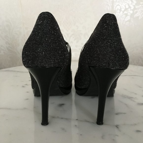 Tahari Tweed & Patent Peep Toe High Heels 6.5 MINT - Picture 4 of 10